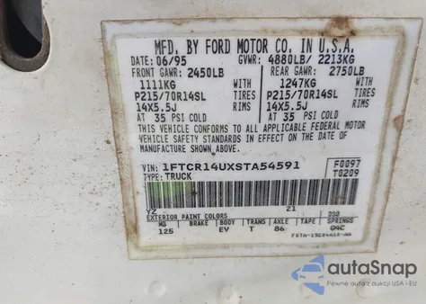 1995 Ford Ranger Super Cab z USA, uszkodzony, nr VIN 1FTCR14UXSTA54591